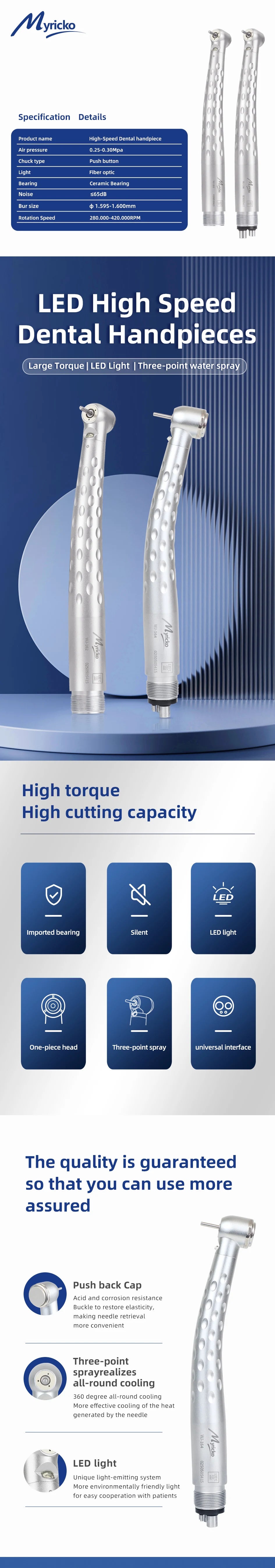 Vabena High-Speed Dental Handpiece Turbine - 350,000 RPM Electric Sterilizable
