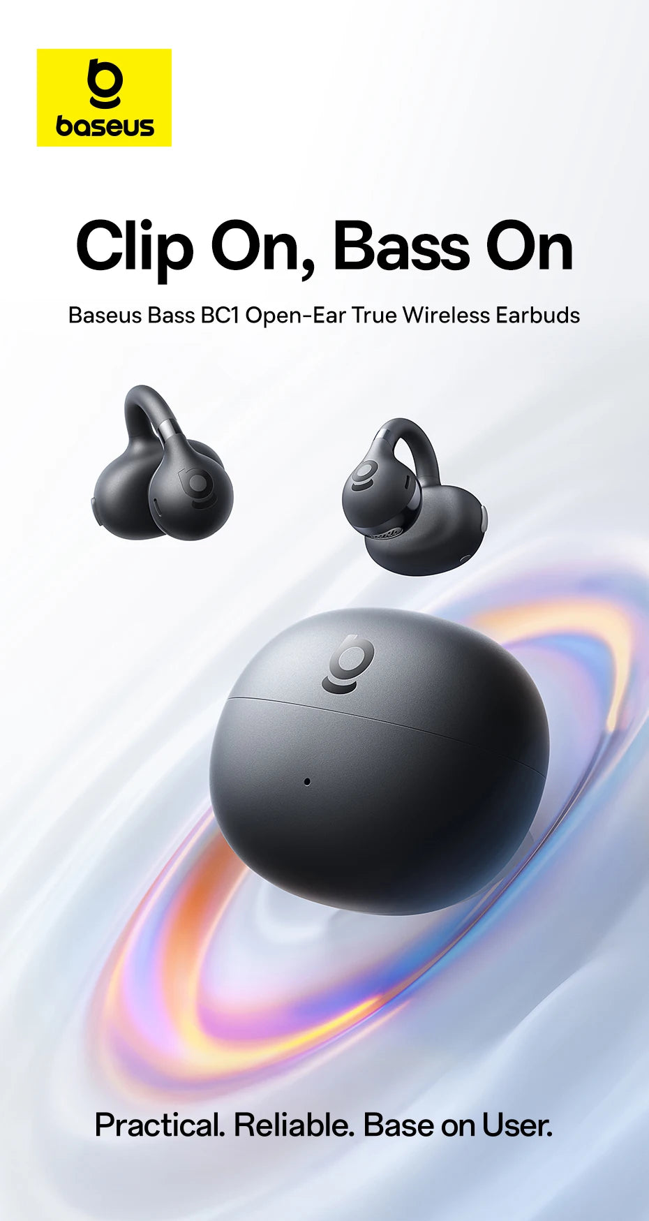Baseus BC1 Open Ear Clip Earbuds - Wireless Bluetooth 6.0 Sports Headphones with 4-Mics & Super Bass IP55
