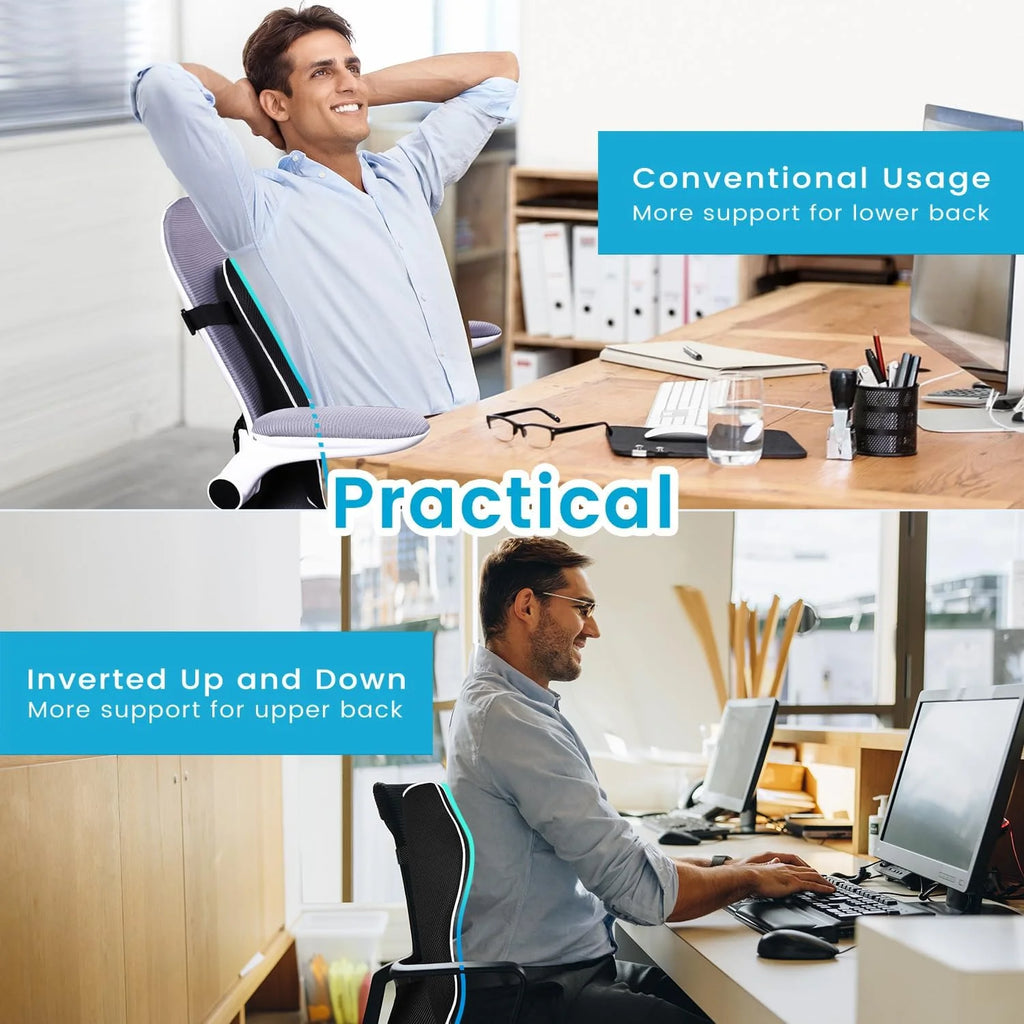 Ergonomic Memory Foam Lumbar Support Pillow - Car, Office & Home Back Pain Relief