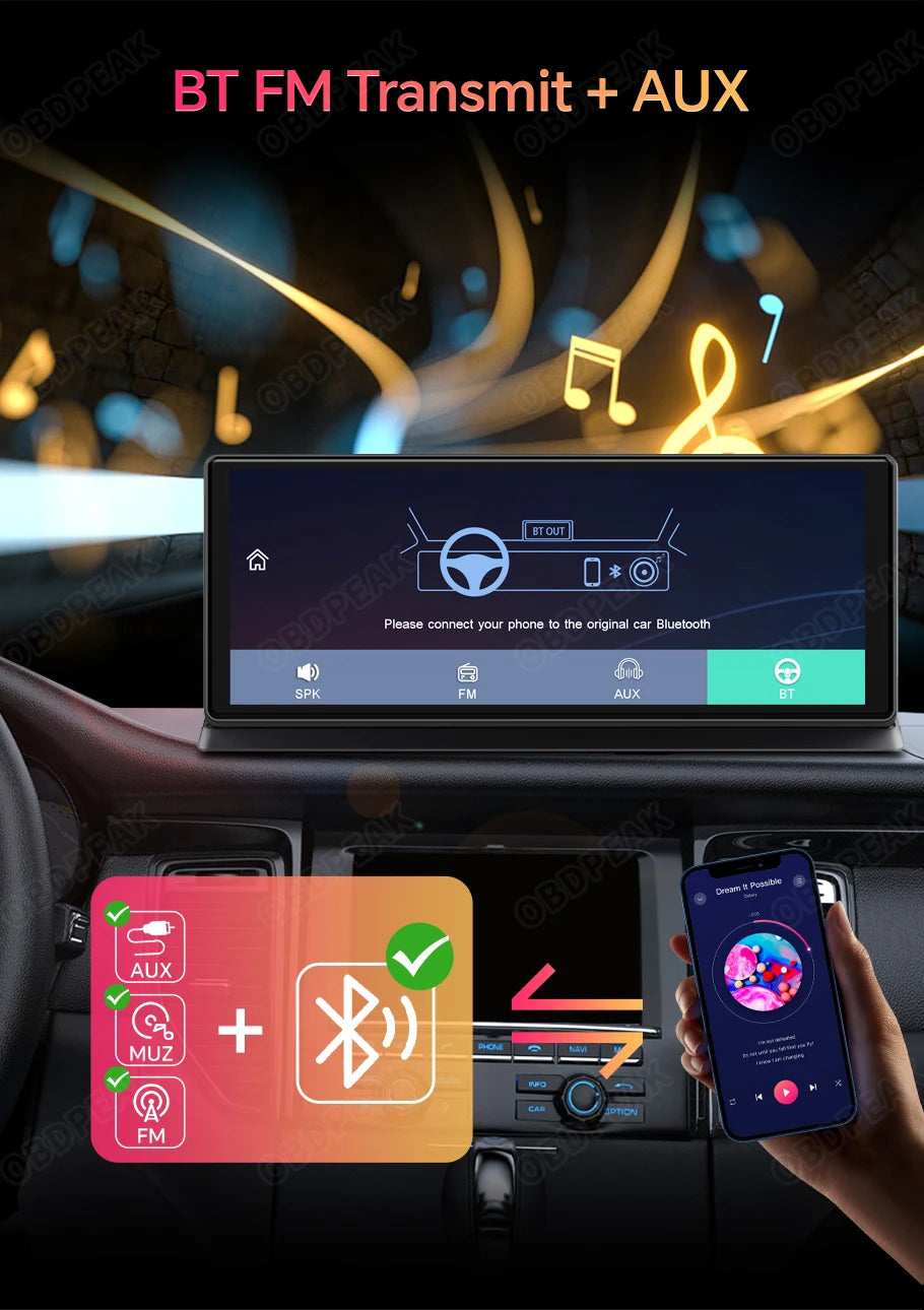 K2 Pro 11.3" 4K Wireless CarPlay Android Auto Dash Cam with GPS & Dual Lens