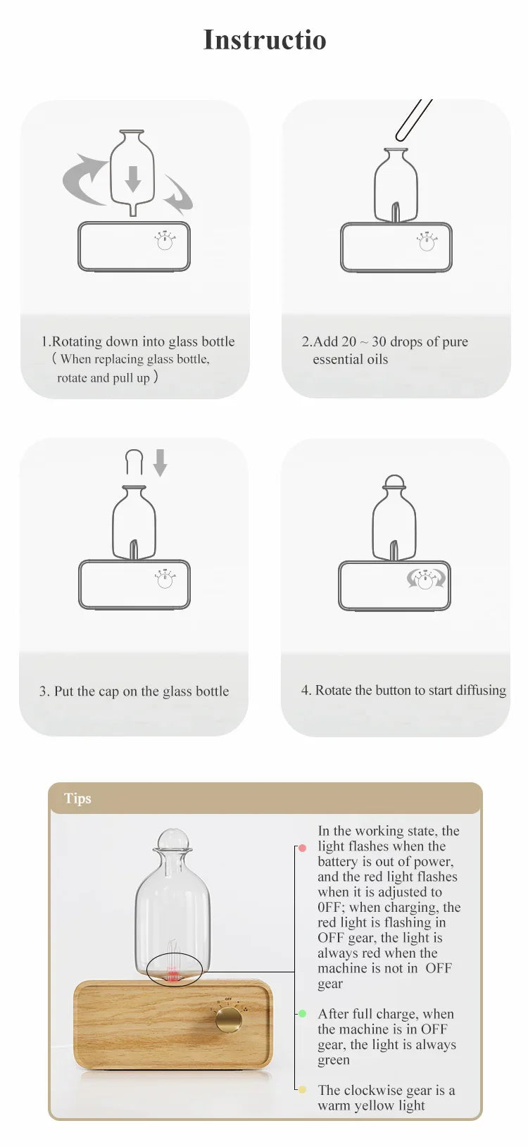YCTMO Glass & Wood Grain Aroma Diffuser | Essential Oil Diffuser