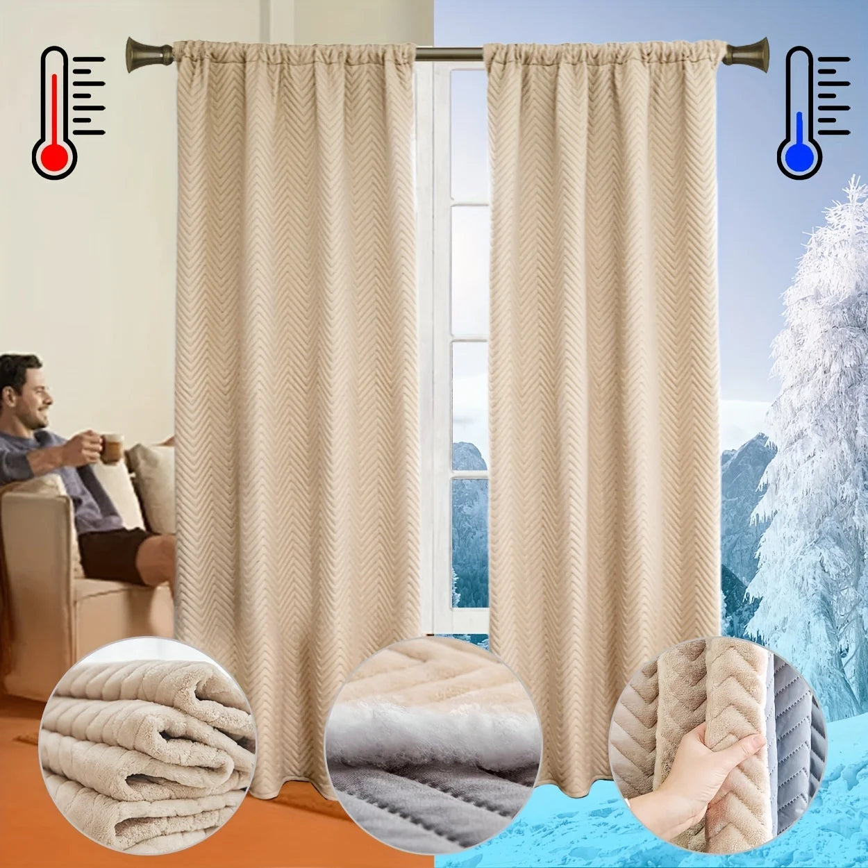 Vabena Velvet Blackout Curtains - Noise Reducing & Energy Saving Drapes