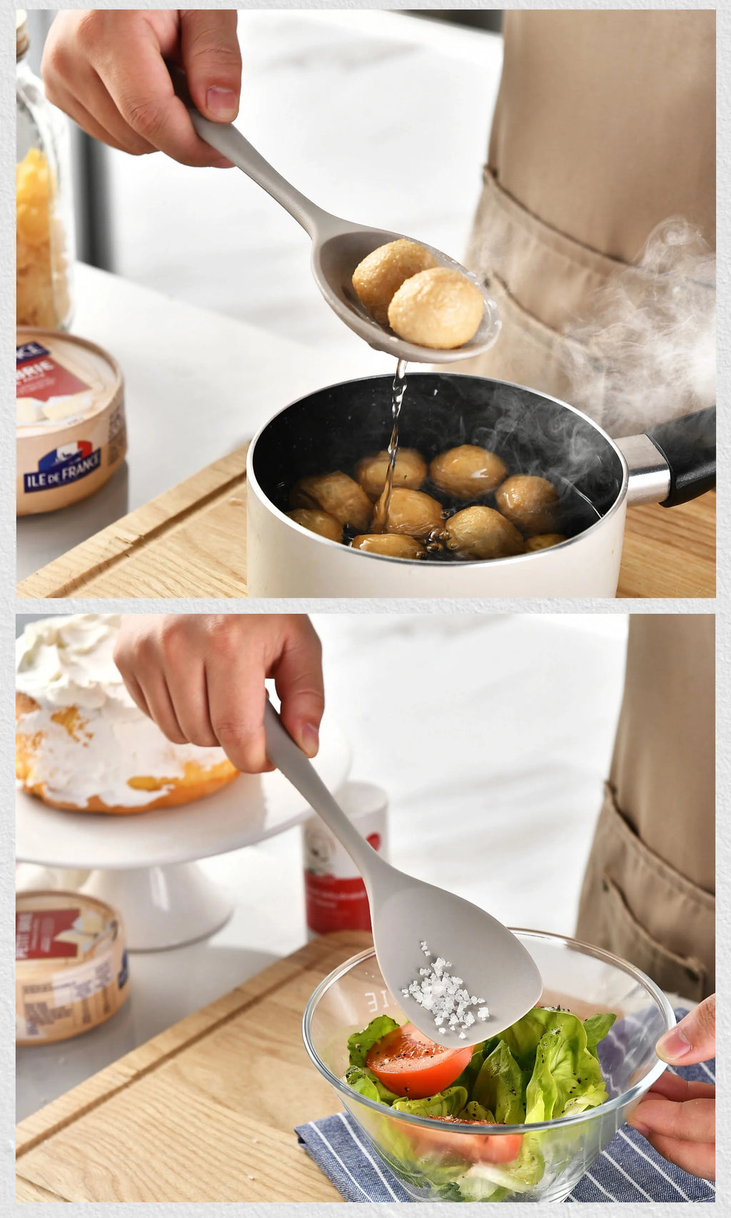 15-Piece Khaki Food Grade Silicone Kitchen Utensil Set