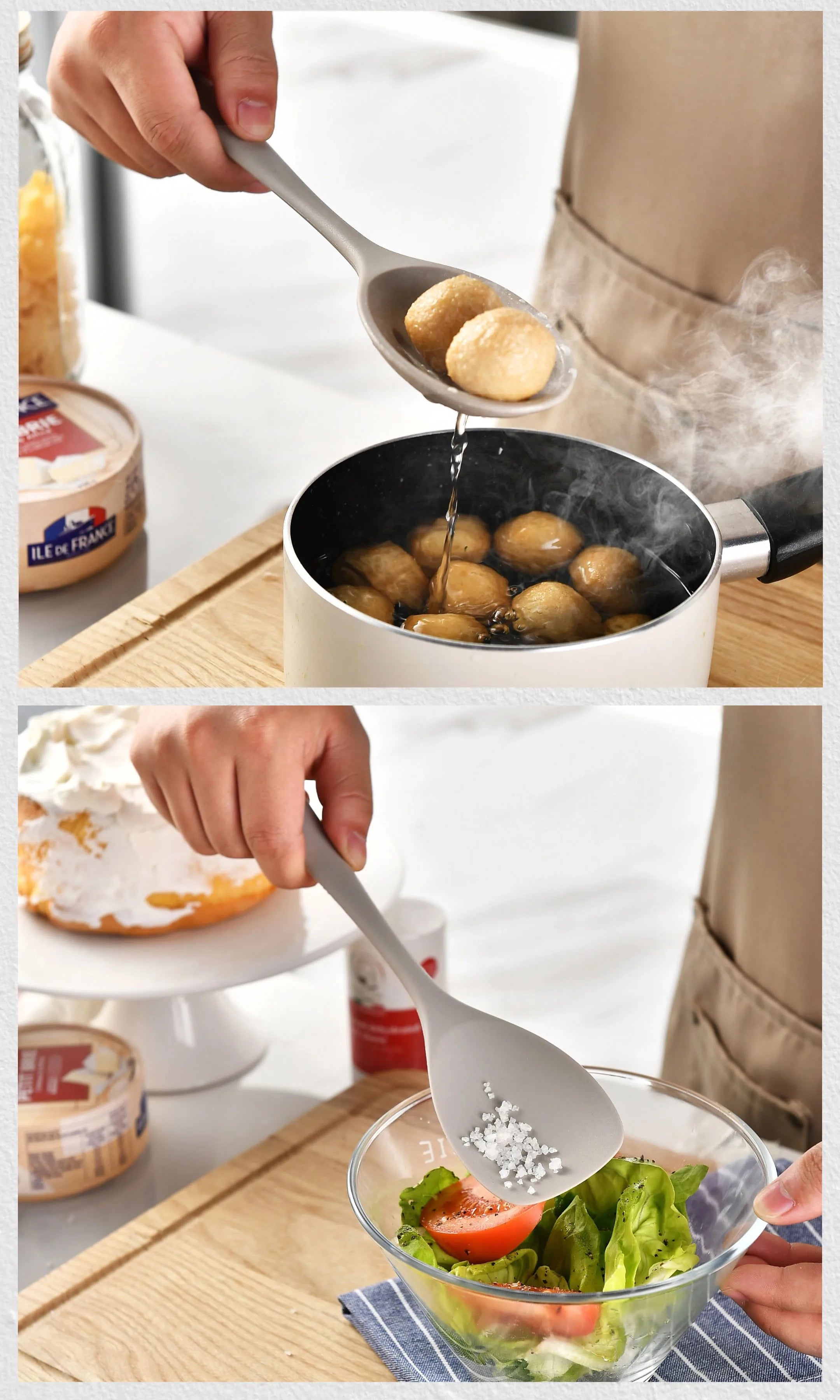 15-Piece Khaki Food Grade Silicone Kitchen Utensil Set