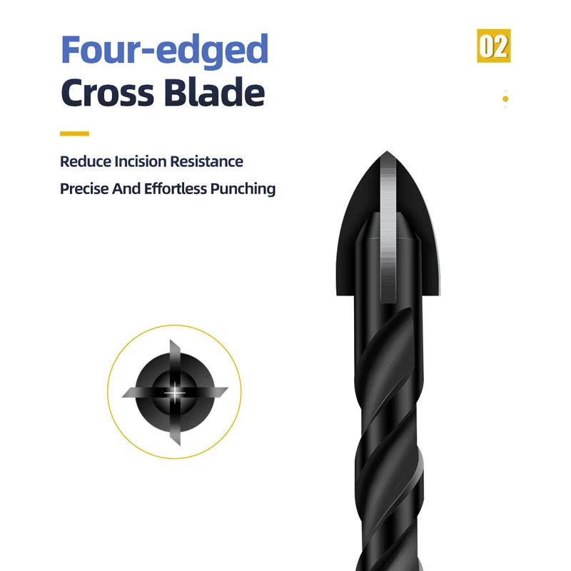 TOOLEYE Multifunction Cross Hex Drill Bit Set - Concrete, Tile, Glass, Metal
