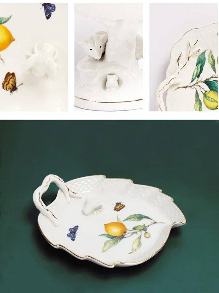 Elegant European Lemon Ceramic Dining Set | Dinner Plates & Coffee Cups