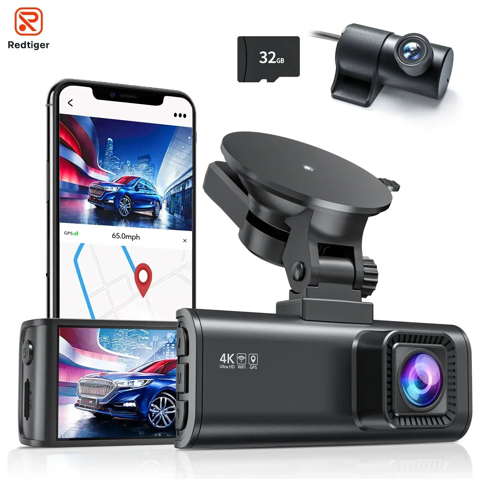 REDTIGER F7NP 4K Dual Dash Cam with GPS & 24H Parking Monitor