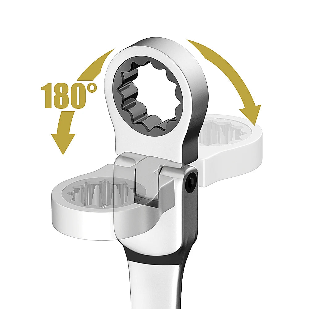 Ratcheting Flex Head Spanner Set | 6-23mm Metric Wrench Kit