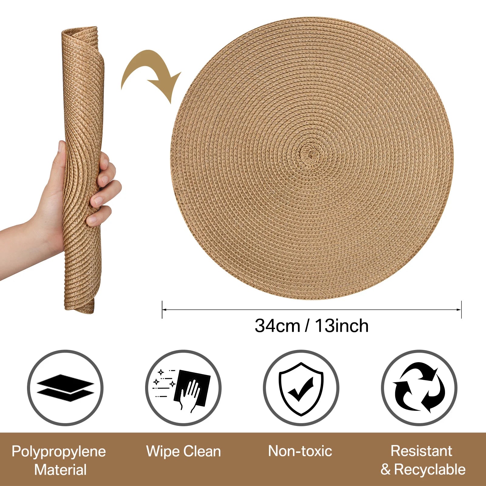 Premium Round Braided Placemats - Set of 6 | Dining Table Decor