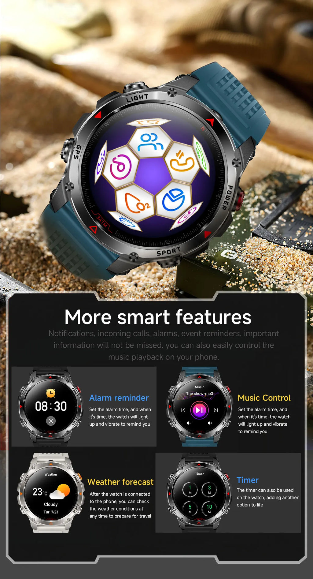 Vabena 2025 GPS Map Smartwatch | Navigation & Fitness for Men & Women