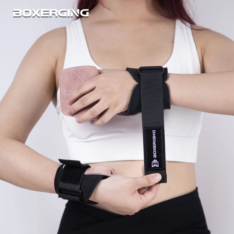 Vabena Cowhide Gym Gloves Grips - Anti-Skid Palm Protection for Weightlifting