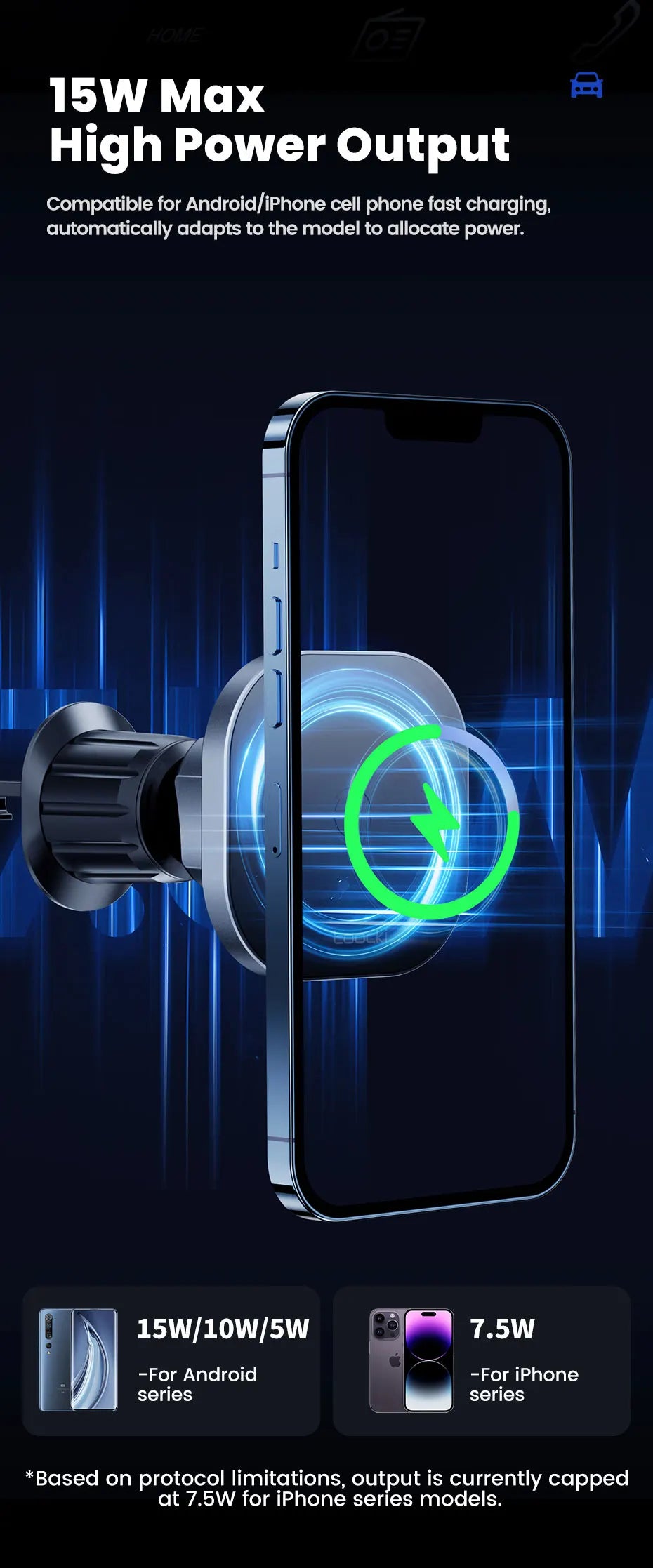 Toocki Magnetic Car Wireless Charger Phone Holder - Air Vent Mount