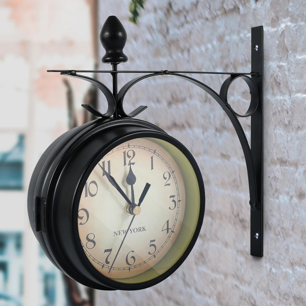 Retro Double-Sided Wall Clock - Silent Antique Station Clock for Home & Office