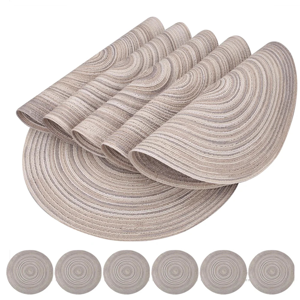 Elegant Round Braided Washable Placemats - Set of 6
