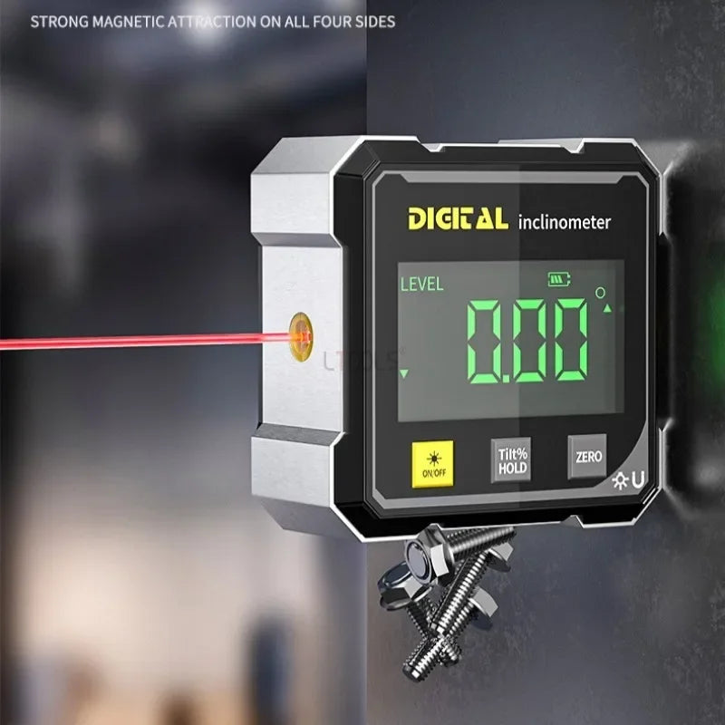 Professional Digital Level Protractor Inclinometer | 360° Magnetic Laser Angle Gauge