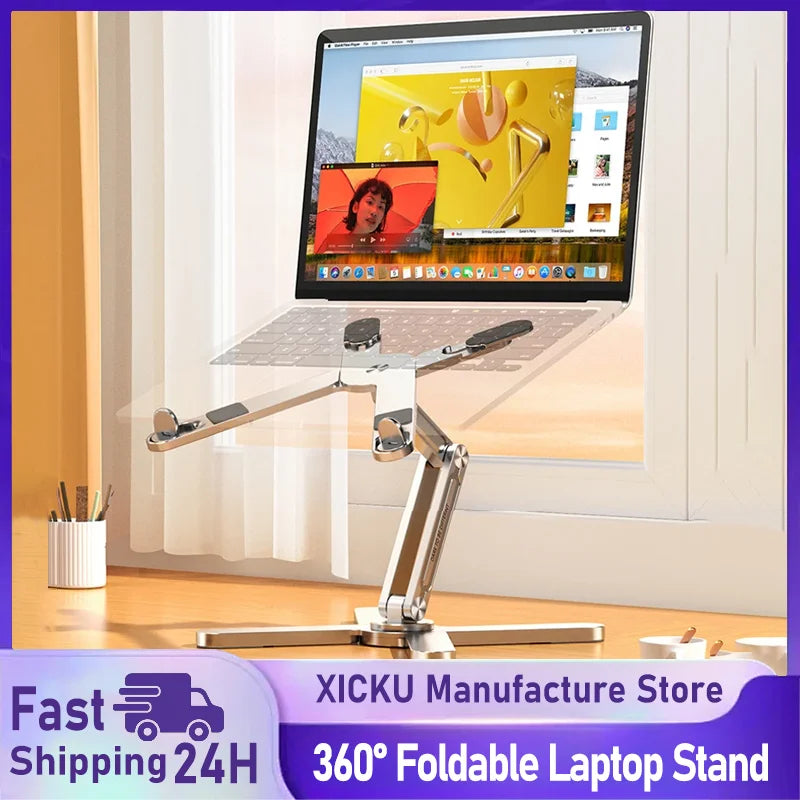 XIKCU Foldable Laptop Stand - 360° Rotating Aluminum Notebook Table