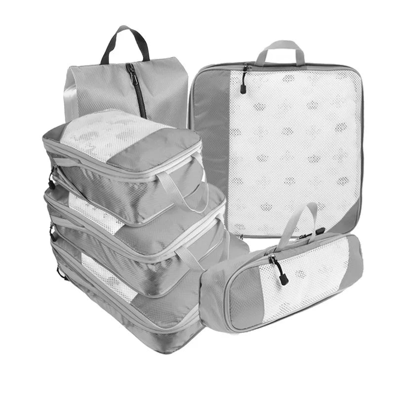 6PCS Travel Compression Packing Cube Set with Shoe Bag | Luggage Organizer