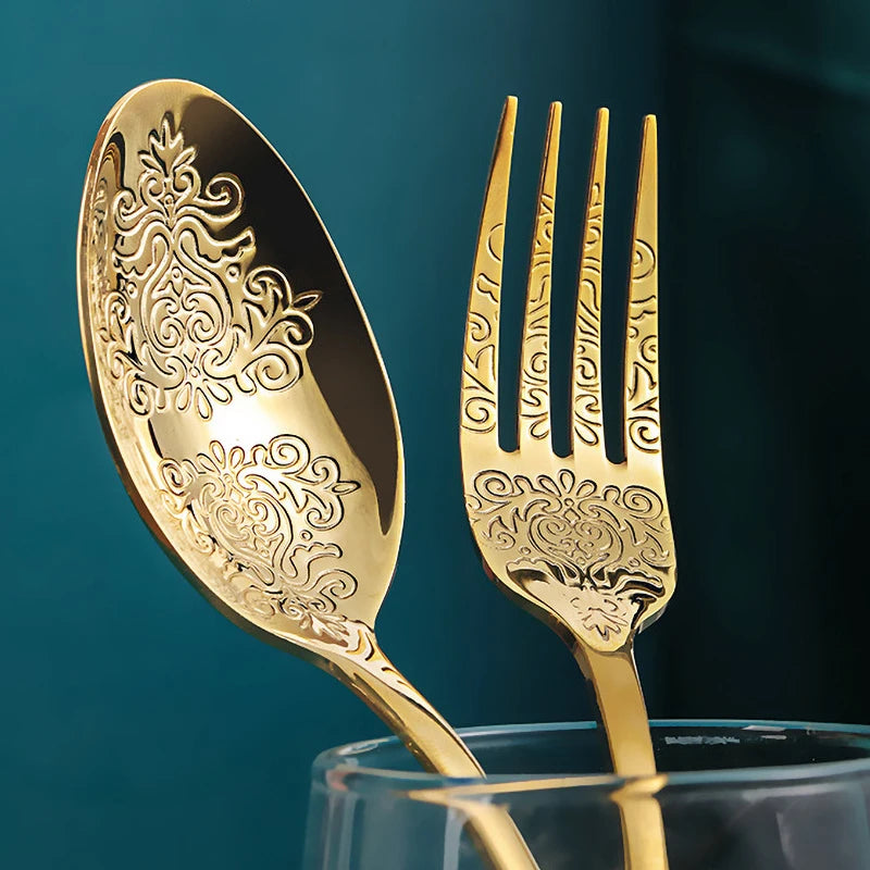 Luxury Vintage Gold Silverware Set | 16/24 Piece Dining Collection