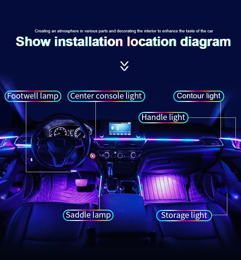 RGB LED Car Ambient Light Kit - APP Control Streamer Atmosphere Lamp