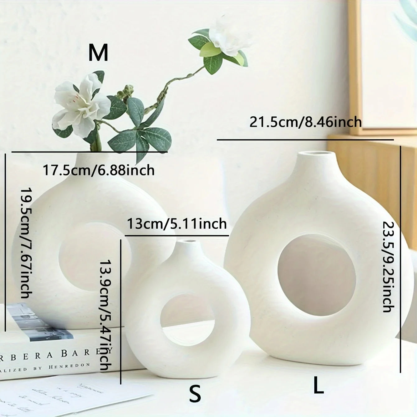 Elegant White/Beige Ceramic Donut Vase | Modern Home Decor