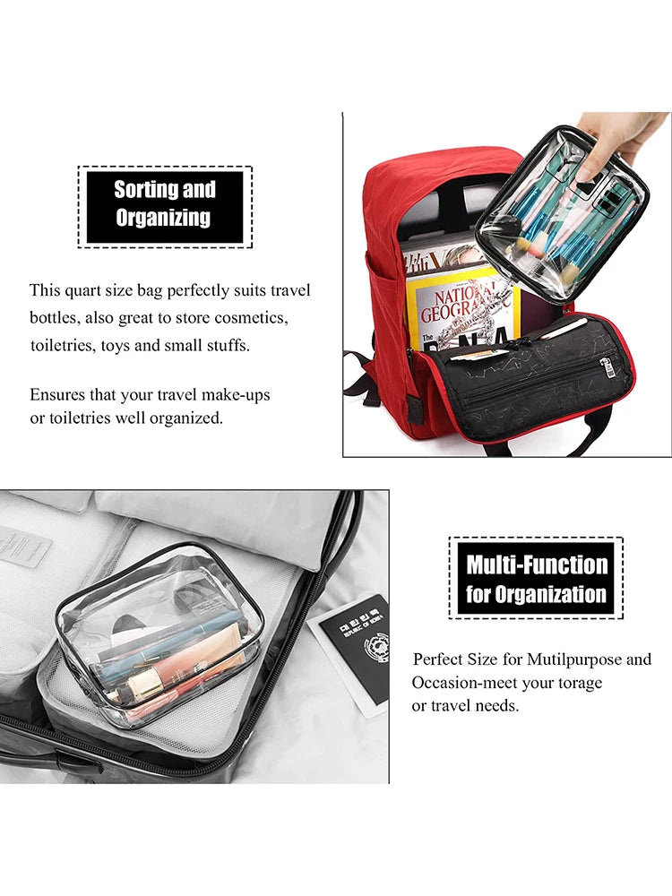 Vabena 3 Pcs Clear Travel Toiletry Bags - Airport Compliant Cosmetic Pouches