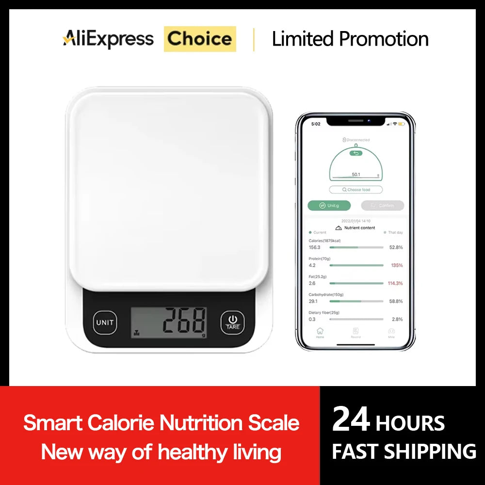 Smart Kitchen Nutrition Scale - 5kg Digital Food Scale with Calorie Calculator APP