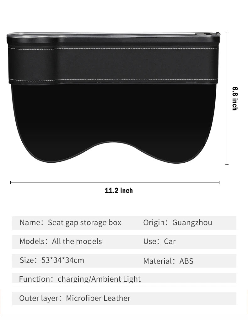 Car Seat Gap Filler & Organizer with LED & Dual USB