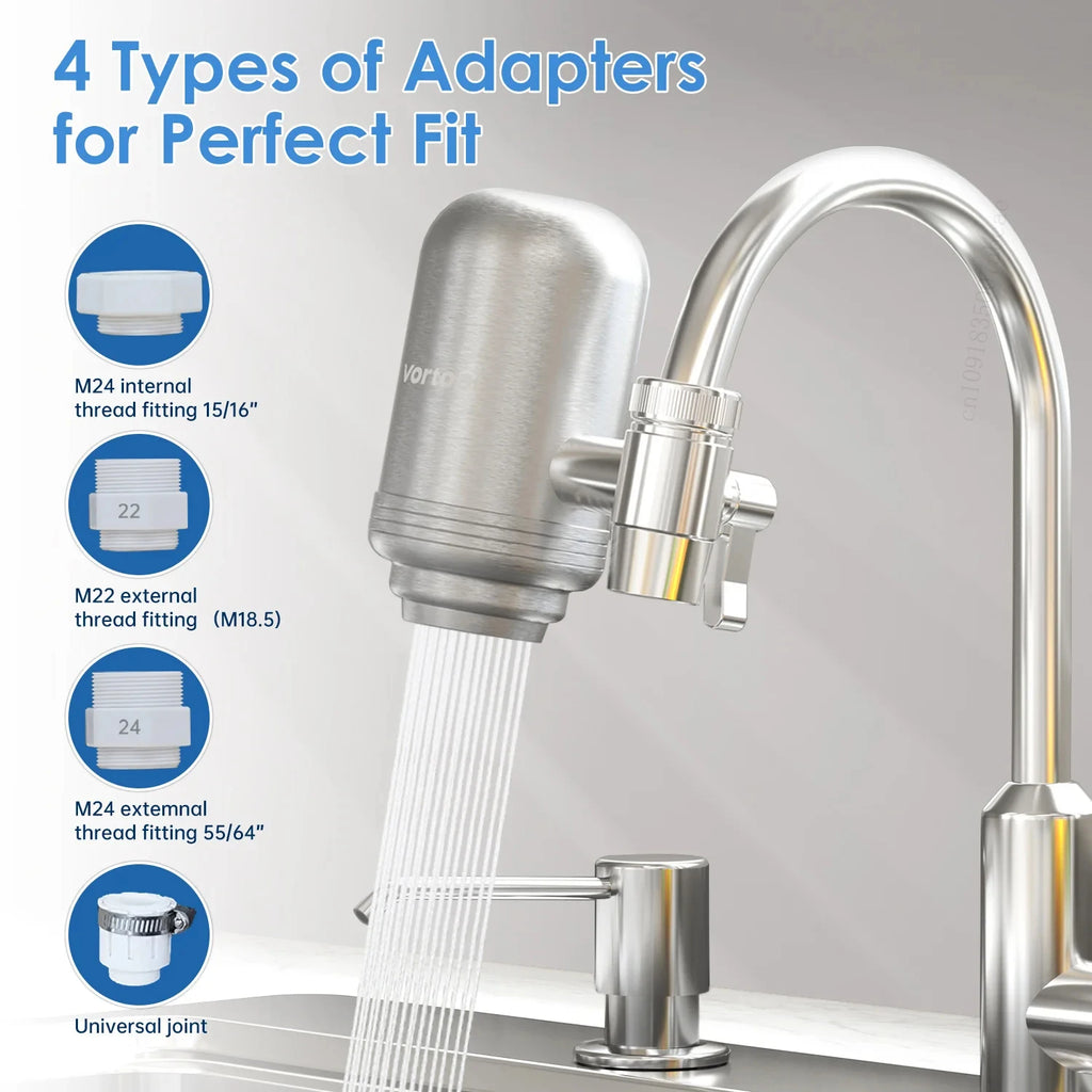 HOMEFISH Stainless Steel Faucet Water Filter - NSF Certified Lead & Chlorine Reduction