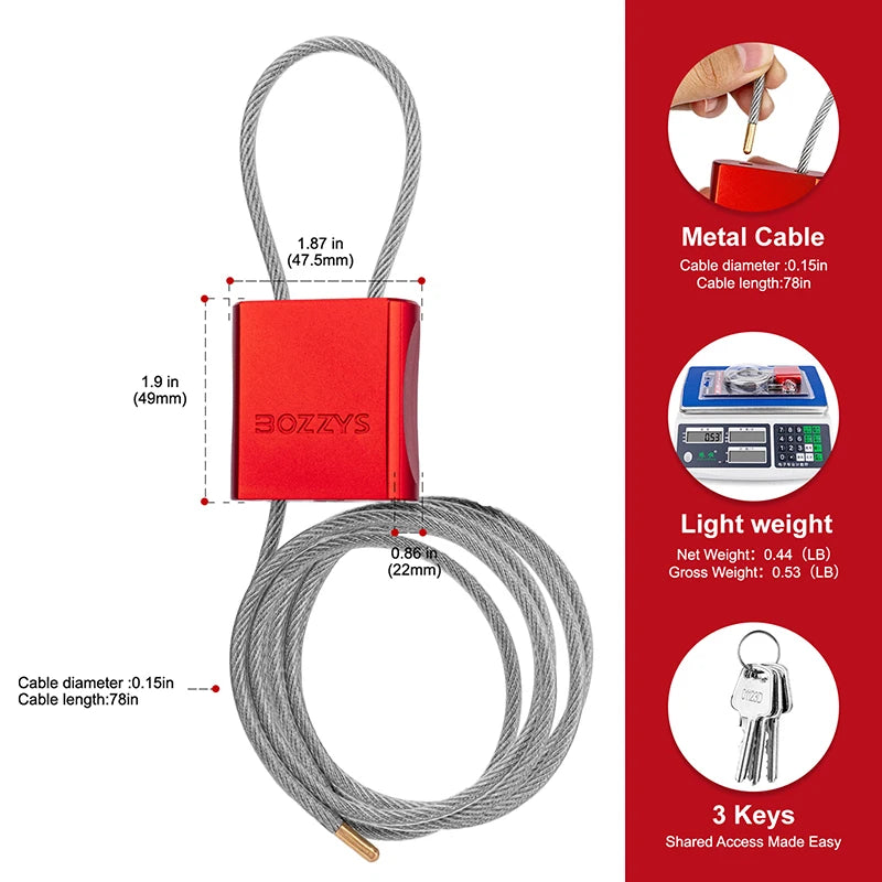 BOZZYS Adjustable Cable Lockout Padlock - Industrial Safety Lock