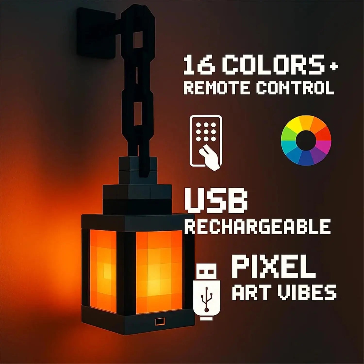Pixel Style Portable Lantern Tabletop Night Light - 16 Colors for DIY Decor