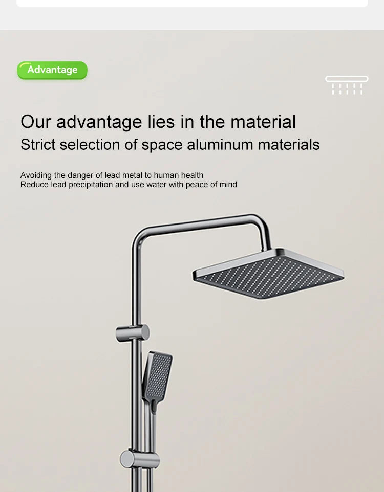 Vabena Grey Piano Button Digital Display Rain Shower System with Ambient Light