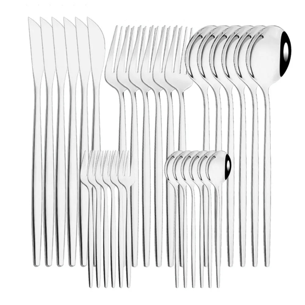 Vabena 30-Piece Black Gold Stainless Steel Dinnerware Set