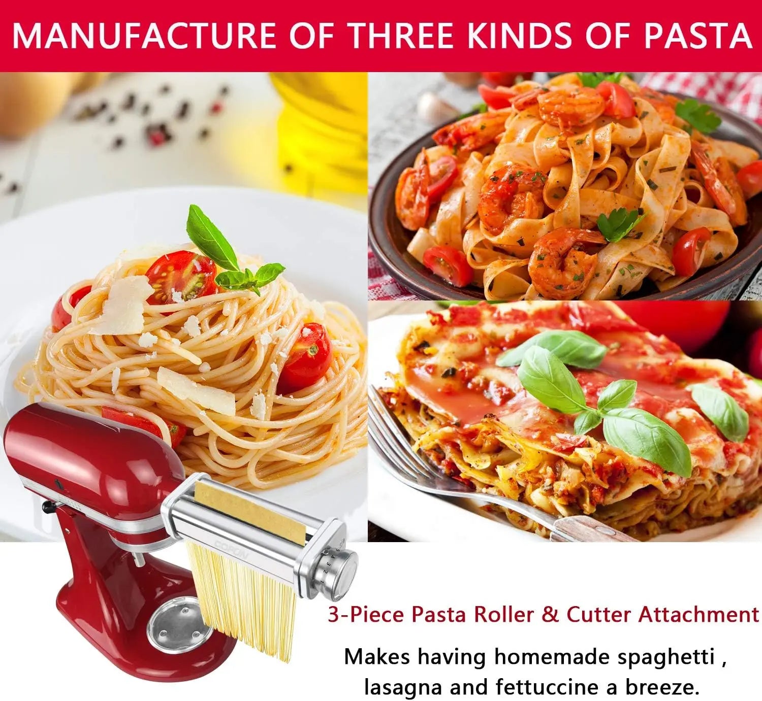 KitchenAid Pasta Attachment Set - Roller, Spaghetti, Fettuccine Cutter