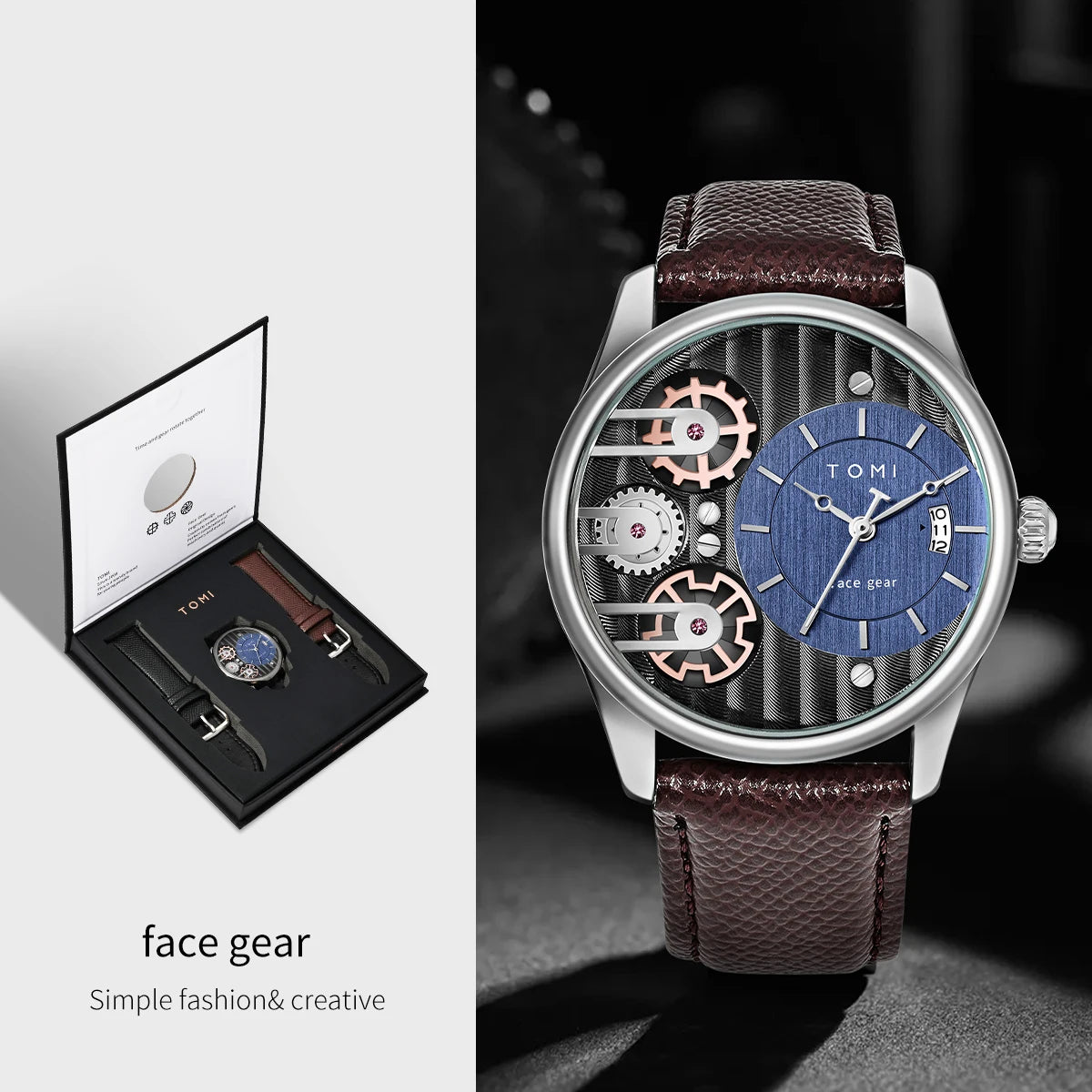 TOMI Men's Luxury Quartz Watch Gift Set - Detachable Strap
