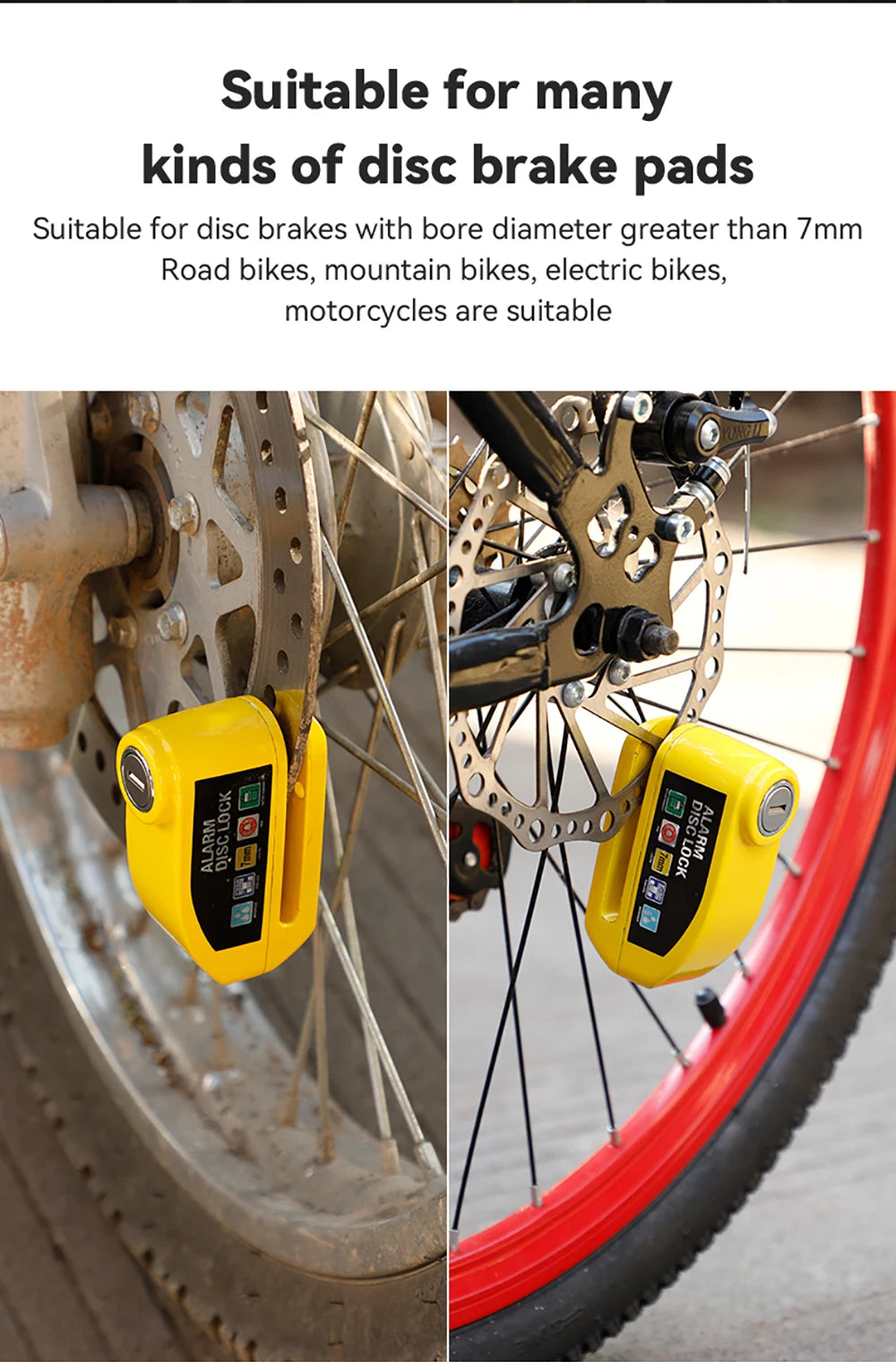 Motorcycle Alarm Disc Lock - 110dB Anti-Theft Security Padlock