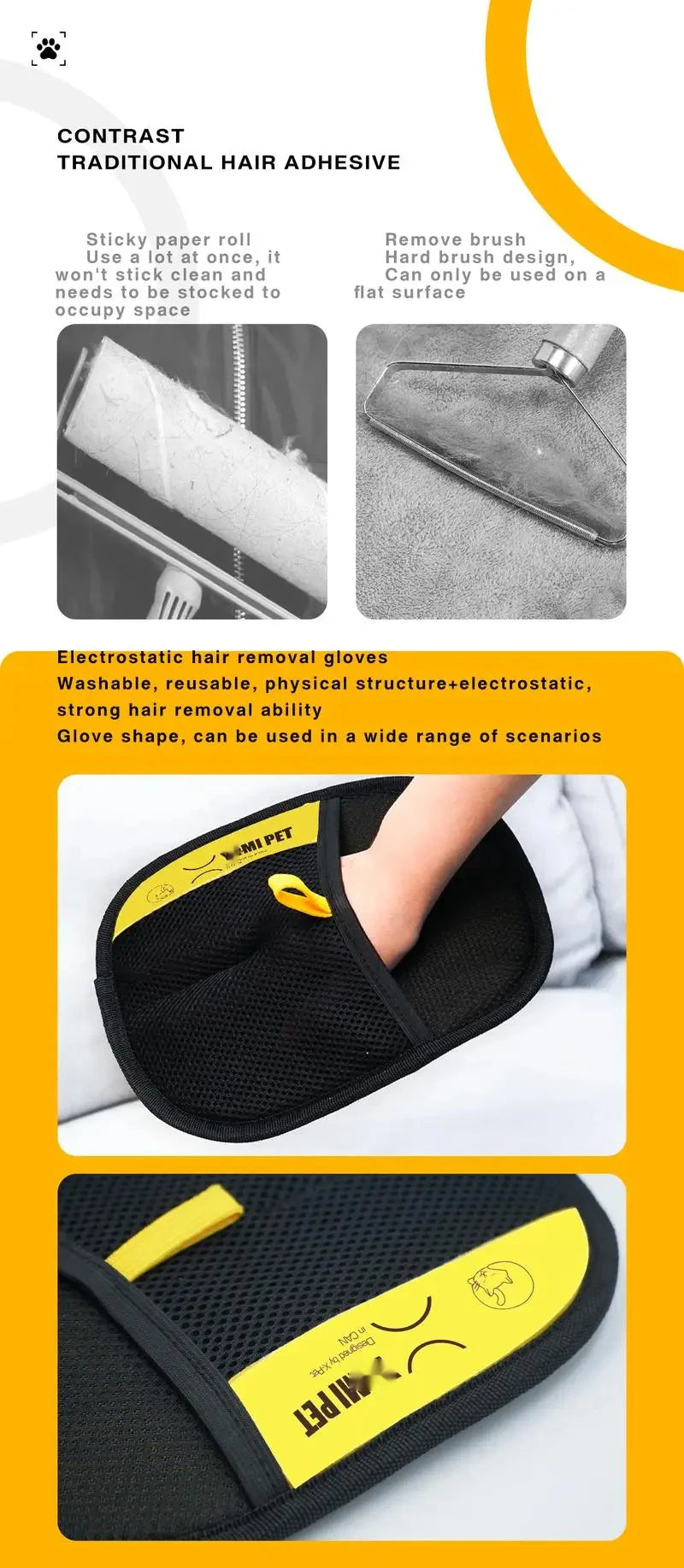 Pet Hair Removal Glove | Two-Way Electrostatic Brush for Cats, Dogs, Furniture & Clothes