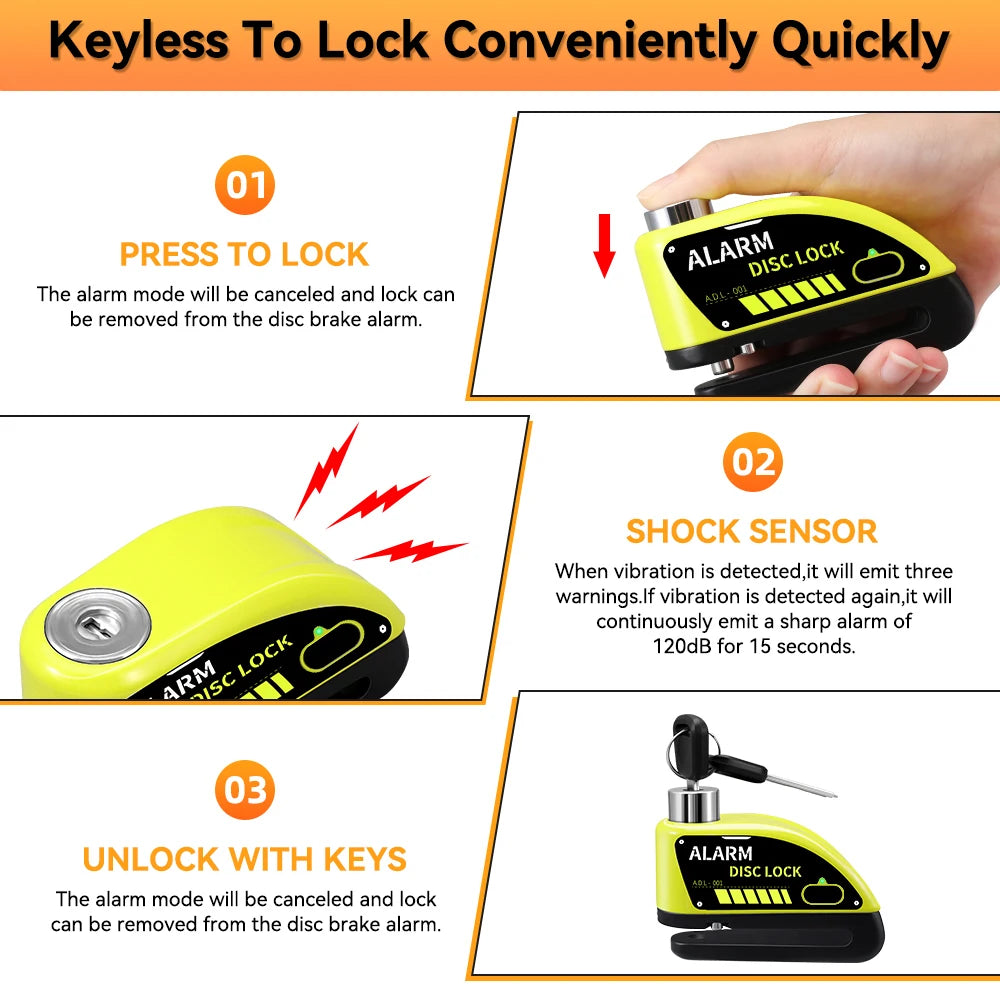 Extractme 120dB Motorcycle Alarm Disc Lock - Anti-Theft Security