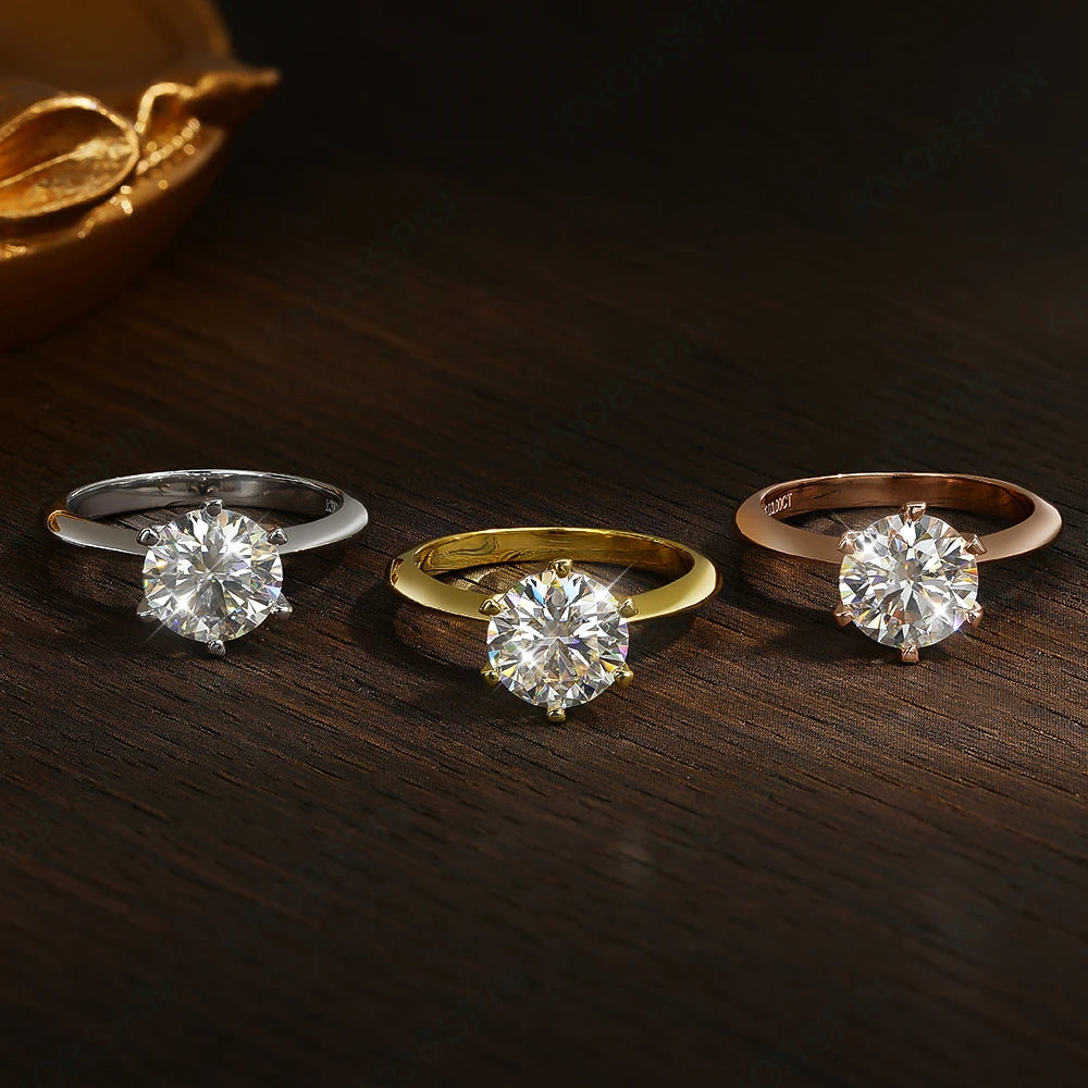 D VVS Moissanite Solitaire Ring - Brilliant 6-Prong Engagement & Promise