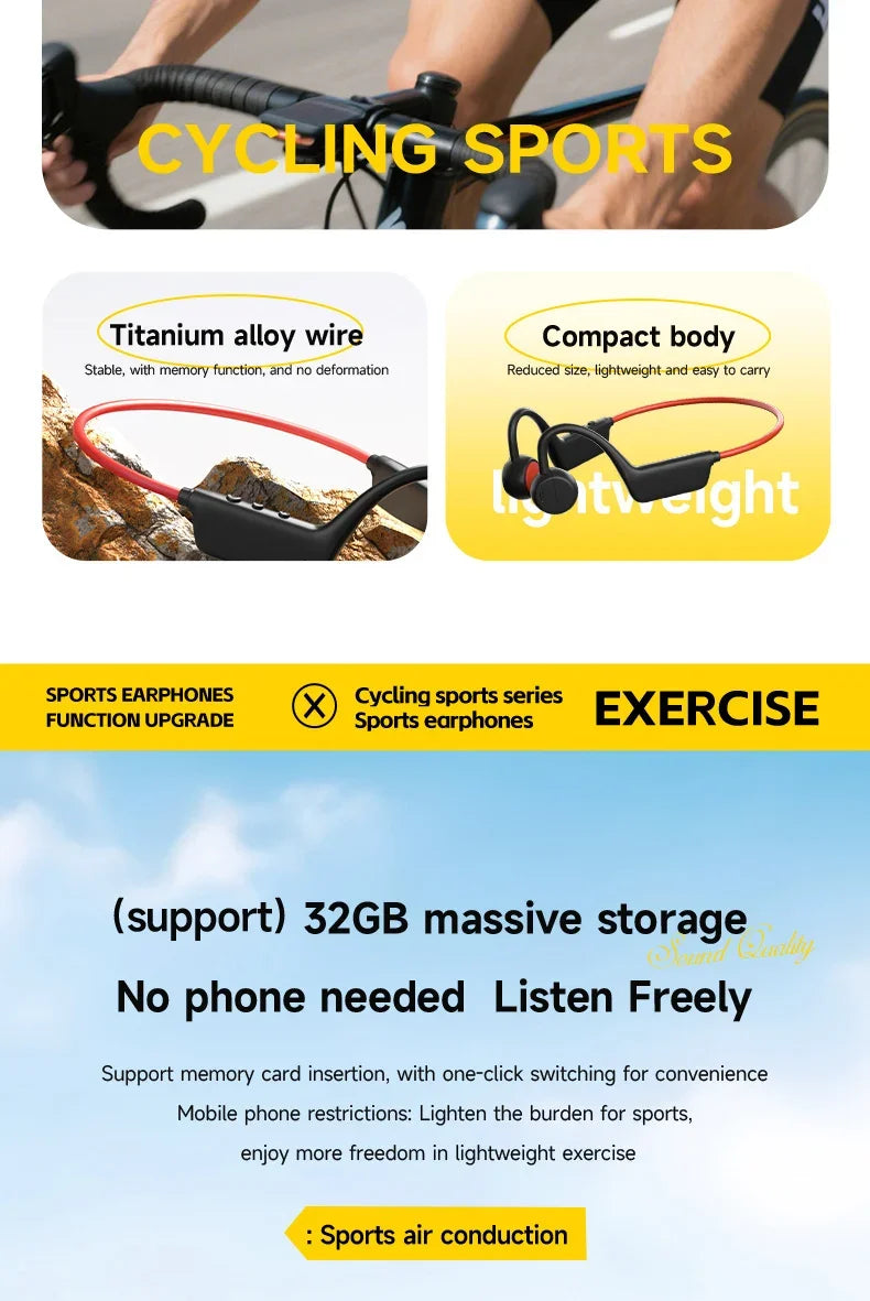 Vabena 2026 Bone Conduction Headset: Wireless IPX8 Swimming & Sports Headphones with Mic