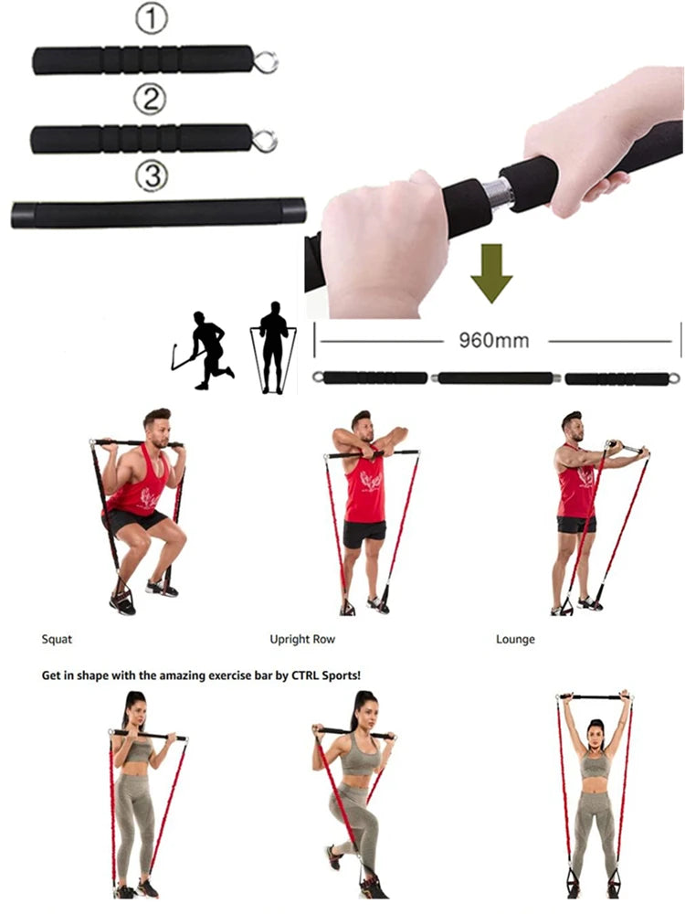 Workout Bar & Resistance Bands Set - Home Gym & Pilates