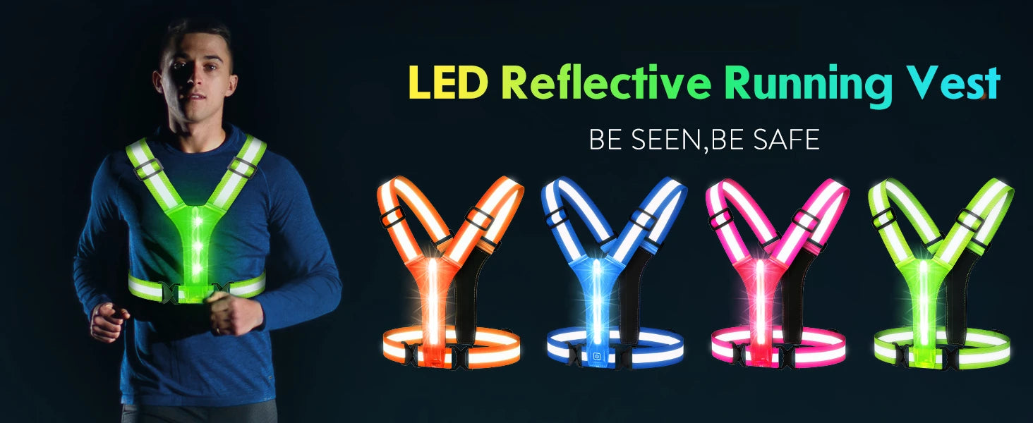 LED Running Vest | USB Rechargeable & Reflective High Visibility