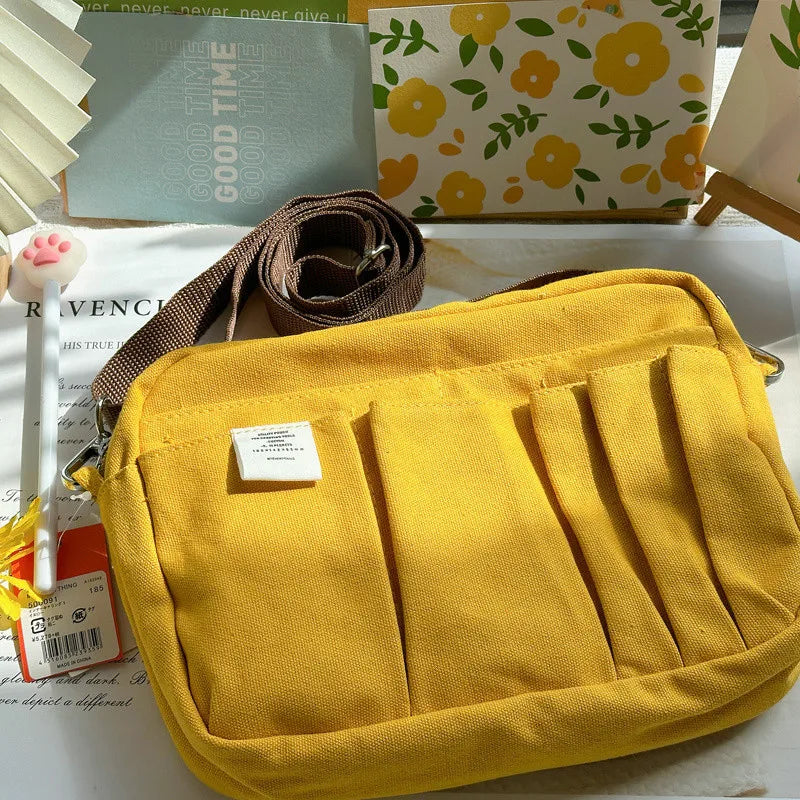Large Capacity Canvas Pencil Case - Multi-Layer Storage for High School Students