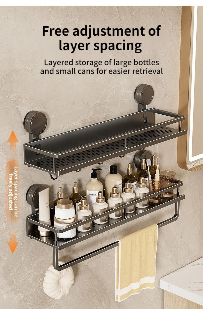Wall Mounted No-Drill Bathroom Storage & Towel Rack | Versatile Organizer