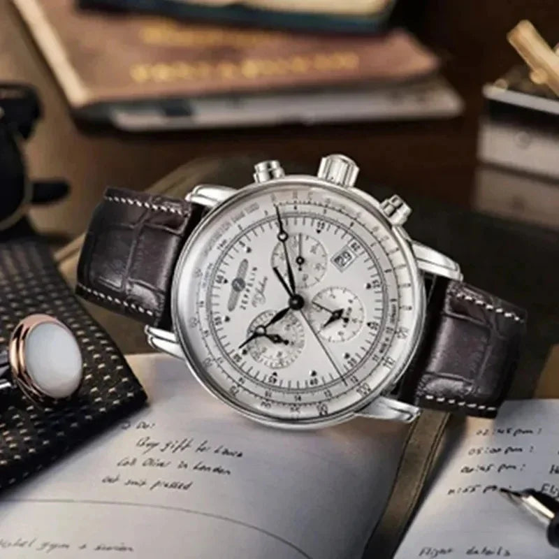 Zeppelin Airship Automatic Date Watch - Men's Luxury Leather Waterproof