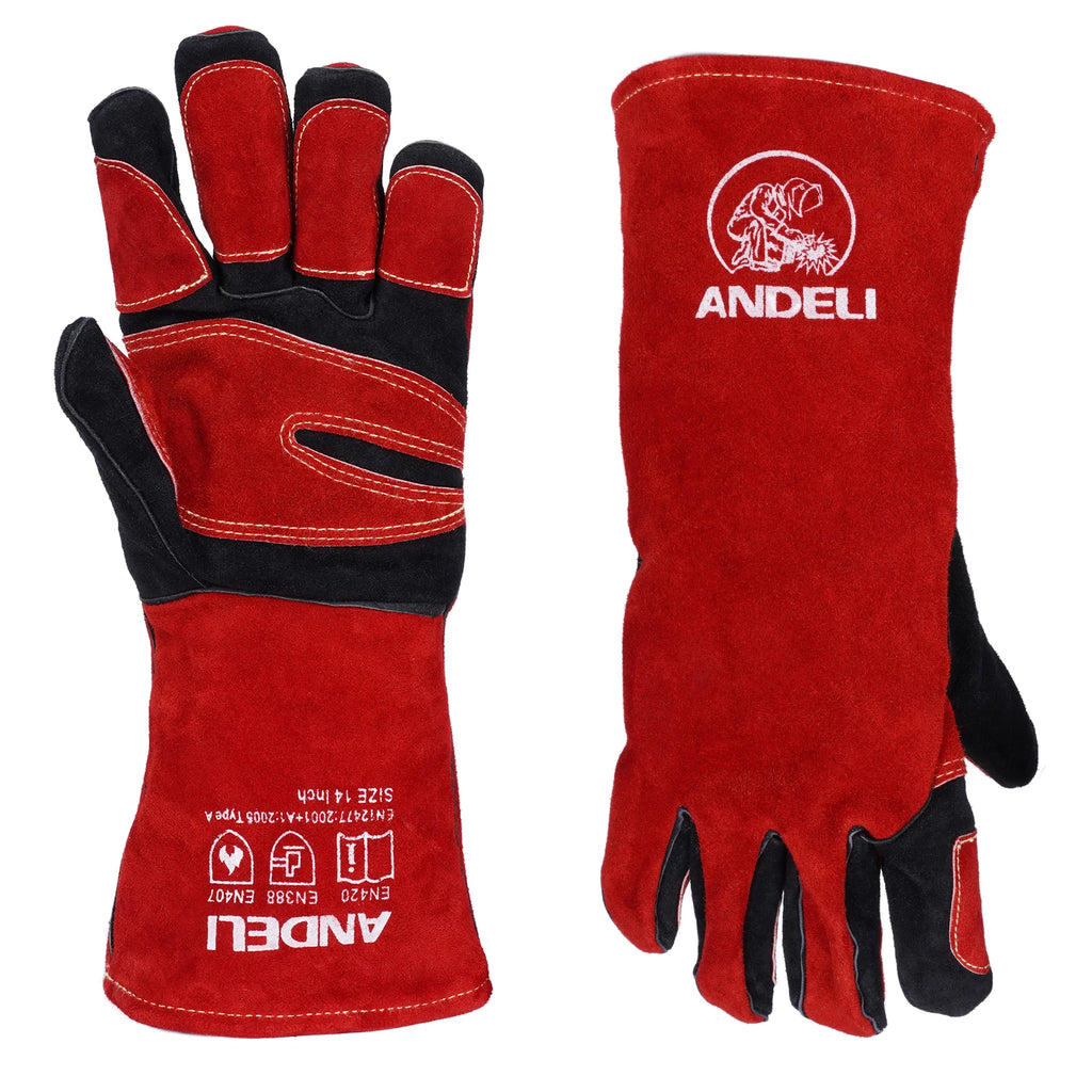 ANDELI 14inch Welding Gloves - TIG/MIG/BBQ Heat Resistant Long Sleeve