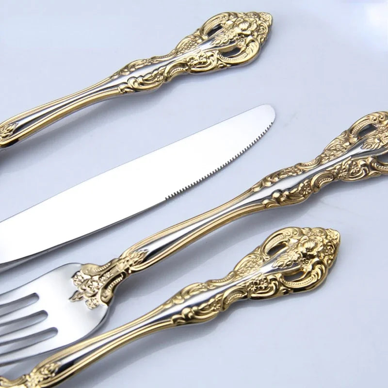 Vabena Retro Gold-Plated 304SS 5-Piece Cutlery Set