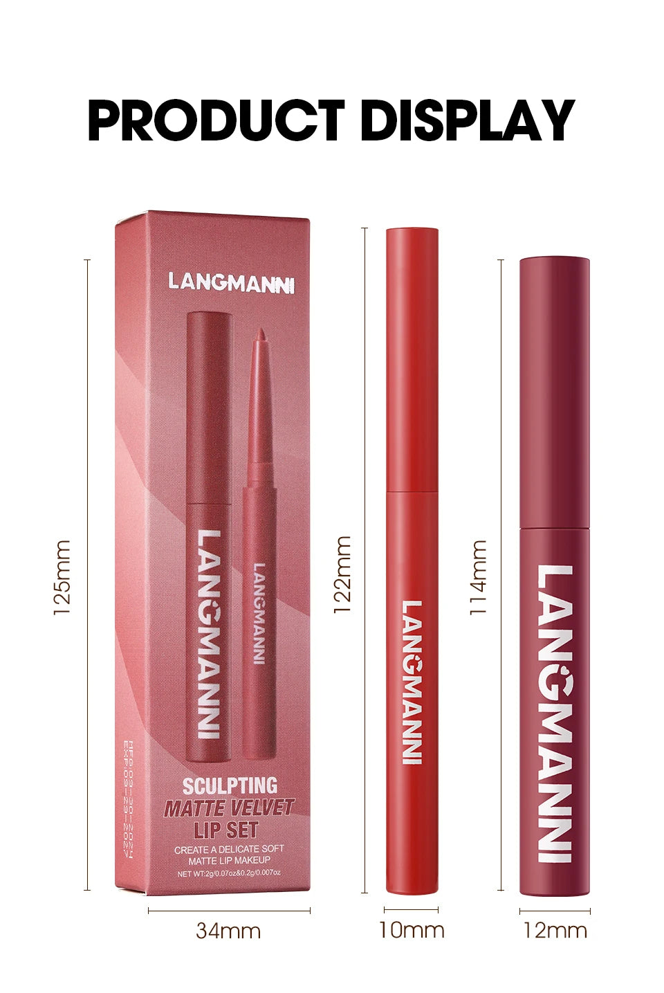 Vabena Waterproof 2-in-1 Lip Liner & Lipstick Set - No Smudge, No Fade