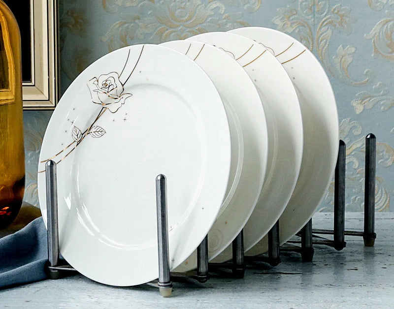 Vabena Gold Rose Bone China Dinner Plates Set - 8-Inch Elegant Tableware
