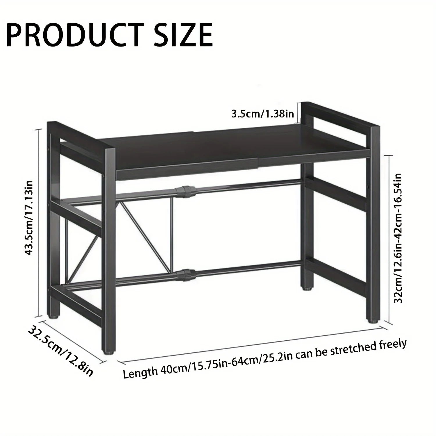 Expandable Microwave Shelf with 6 Hooks - Kitchen Storage Rack