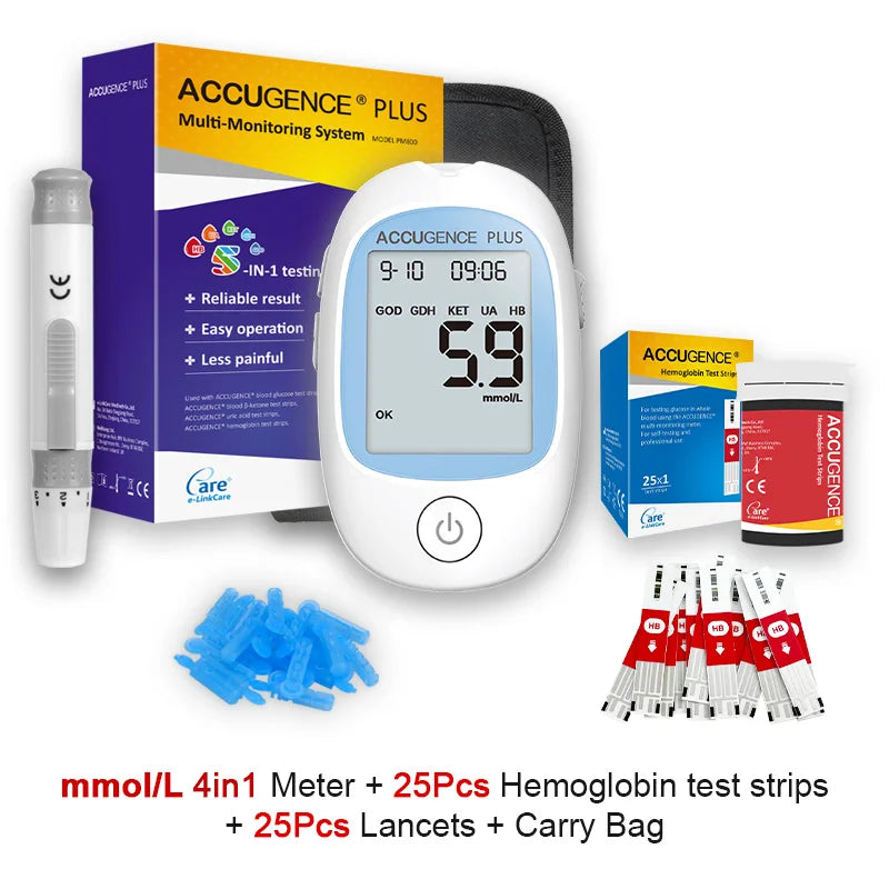 4-in-1 Multifunction Monitor: Hemoglobin, Ketone, Glucose, Uric Acid Test Kit